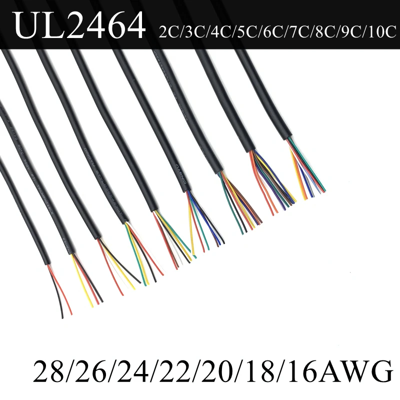 

Медный провод UL2464, 10/20 м, медный провод 28, 26, 24, 22, 2018, 16 AWG, аудиокабель сигнала, 2-3-4-5-6-7-8-9-ядерный кабель управления питанием