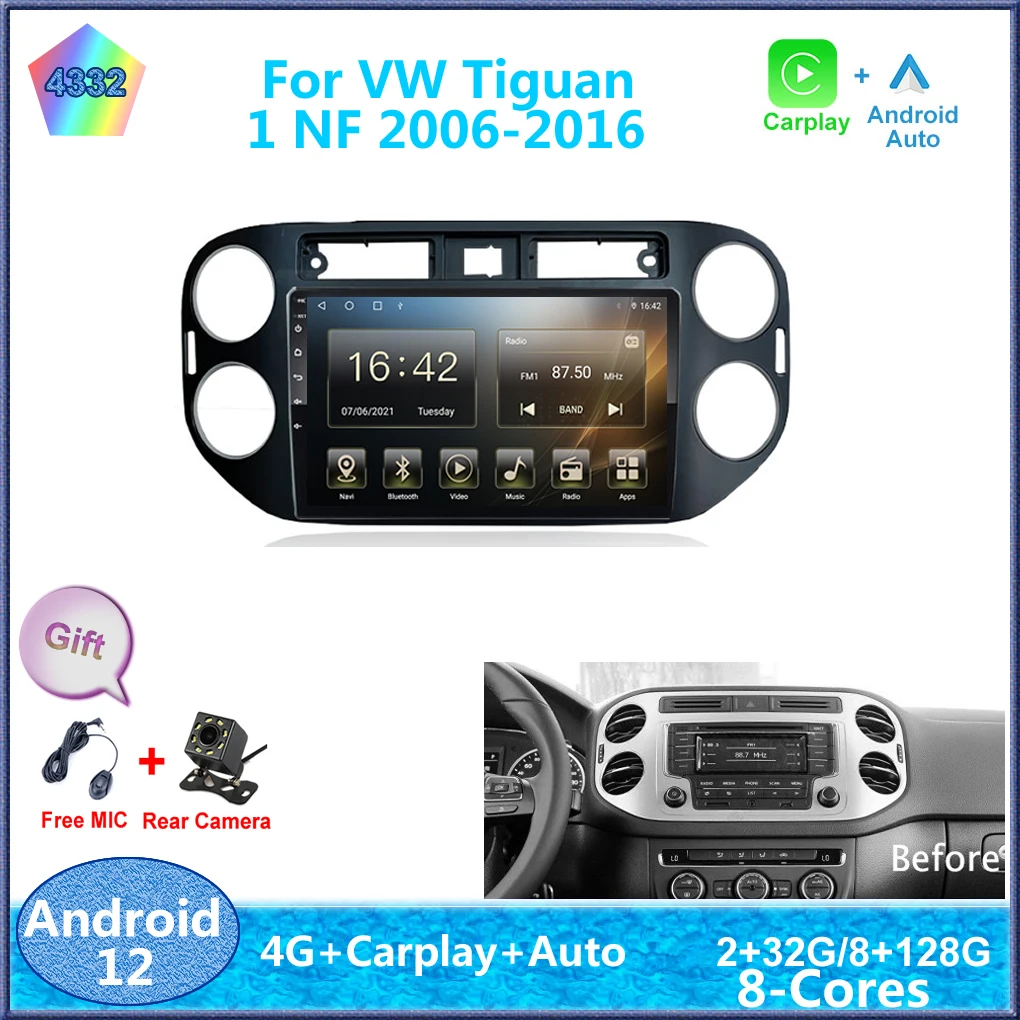 

9" For VW Volkswagen Tiguan 1 NF 2006-2016 Android 12 Carplay Auto 4G Sim WiFi DSP RDS Car Radio Stereo Multimedia Player GPS