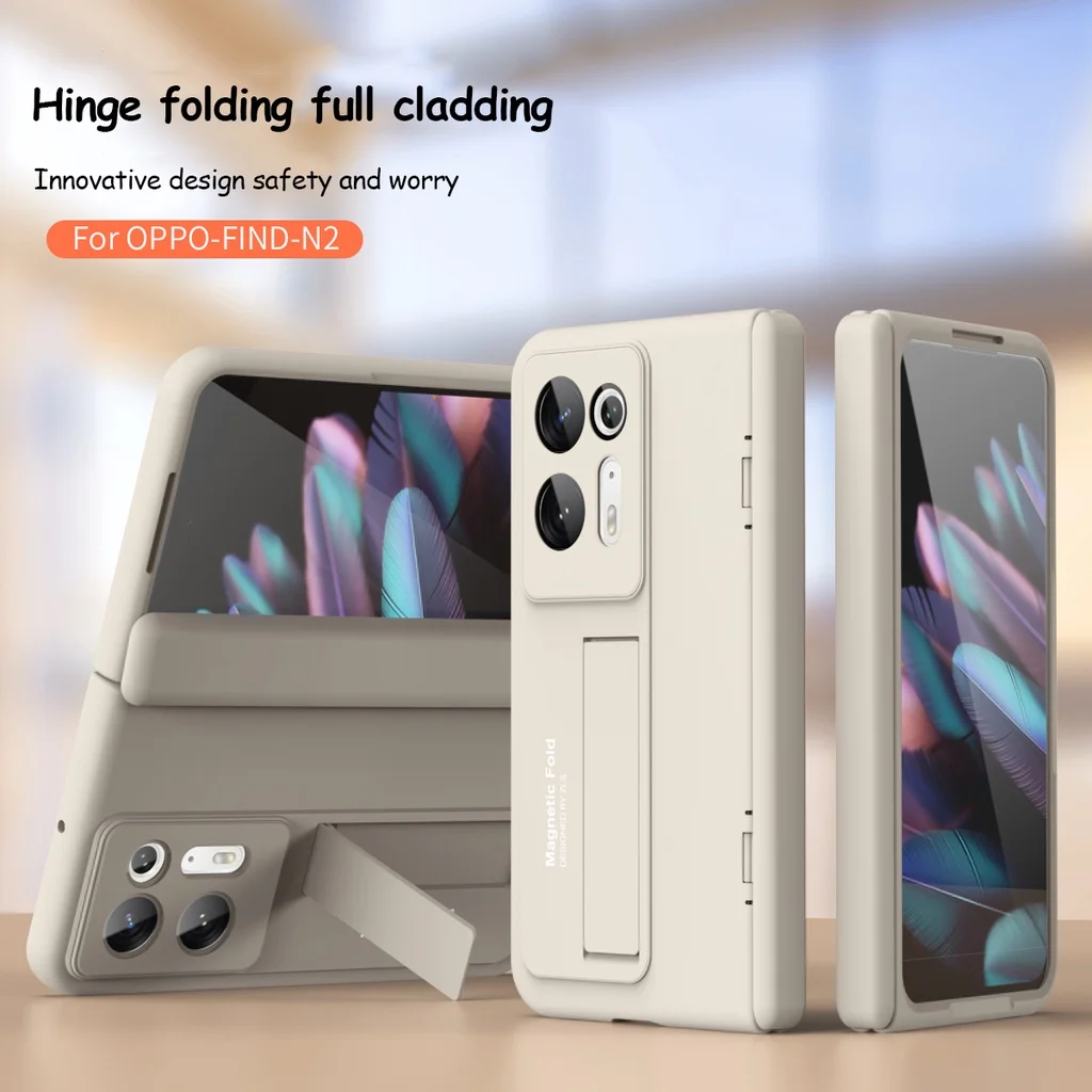 

Для OPPO Find N2 чехол обычная кожа с закаленной пленкой кронштейн Складная Опора все включено Противоударная защита жесткая задняя часть