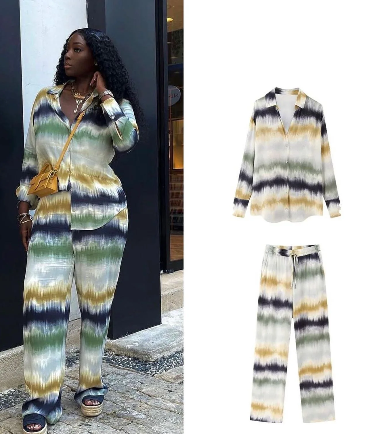 

2023 summer tie-dye women's shirt + tie-dye trousers straight pants set