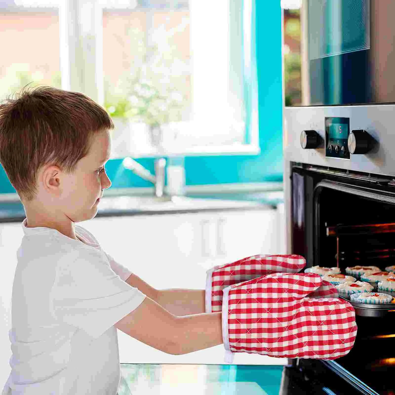 

2pcs Children Oven Mitts Heat Resistant Kitchen Oven for Potholders Cooking,, Frying,