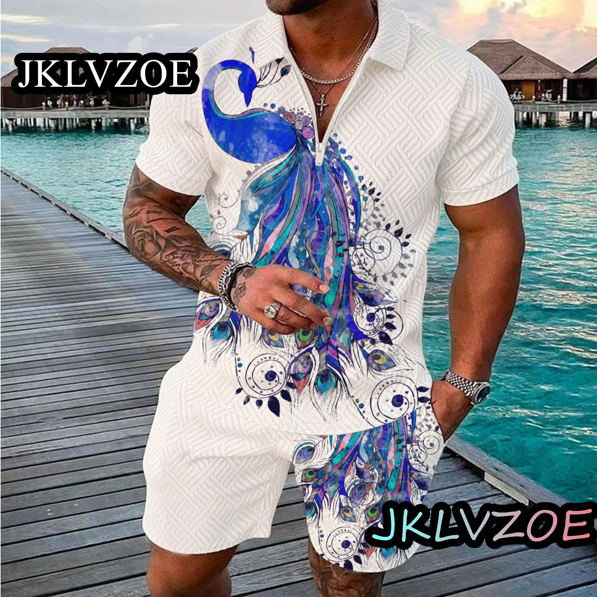 Men's Summer Sportswear Men's Shorts Suit Polo Shirt Set Fashion Daily Casual Beachwear Animal 3D Printing 2 Pack