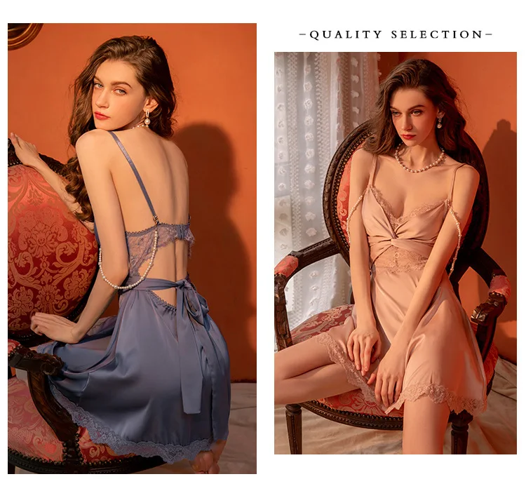 Ladies Homewear Sexy Nightdress Large Size Pajamas Women's Pearl Strap Satin Couple Suit Pajamas