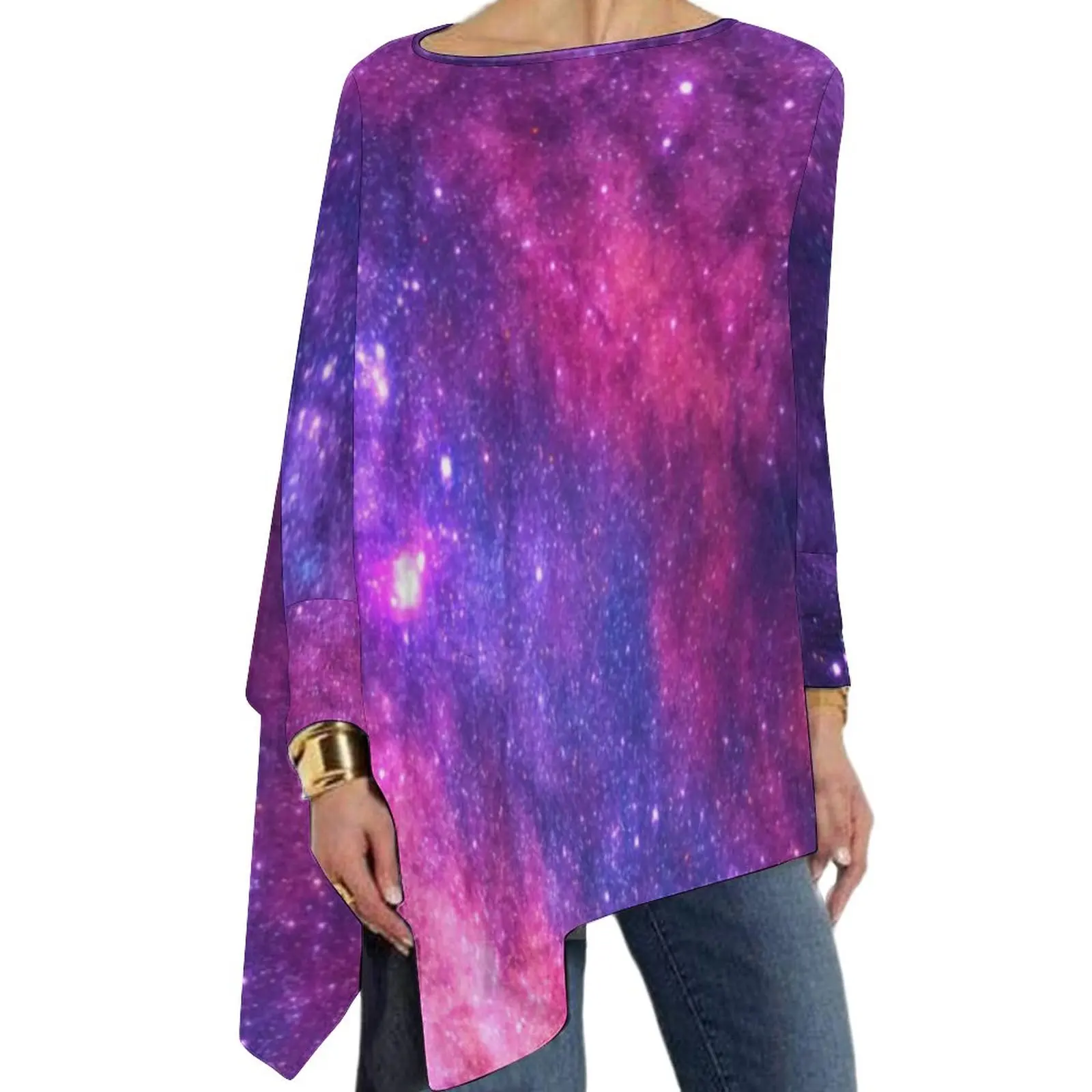 

Colorful Galaxy Sky T Shirt Pink Purple Stars Retro Long Sleeve T Shirts Street Style Oversize Tee Shirt Lady Tops Birthday Gift