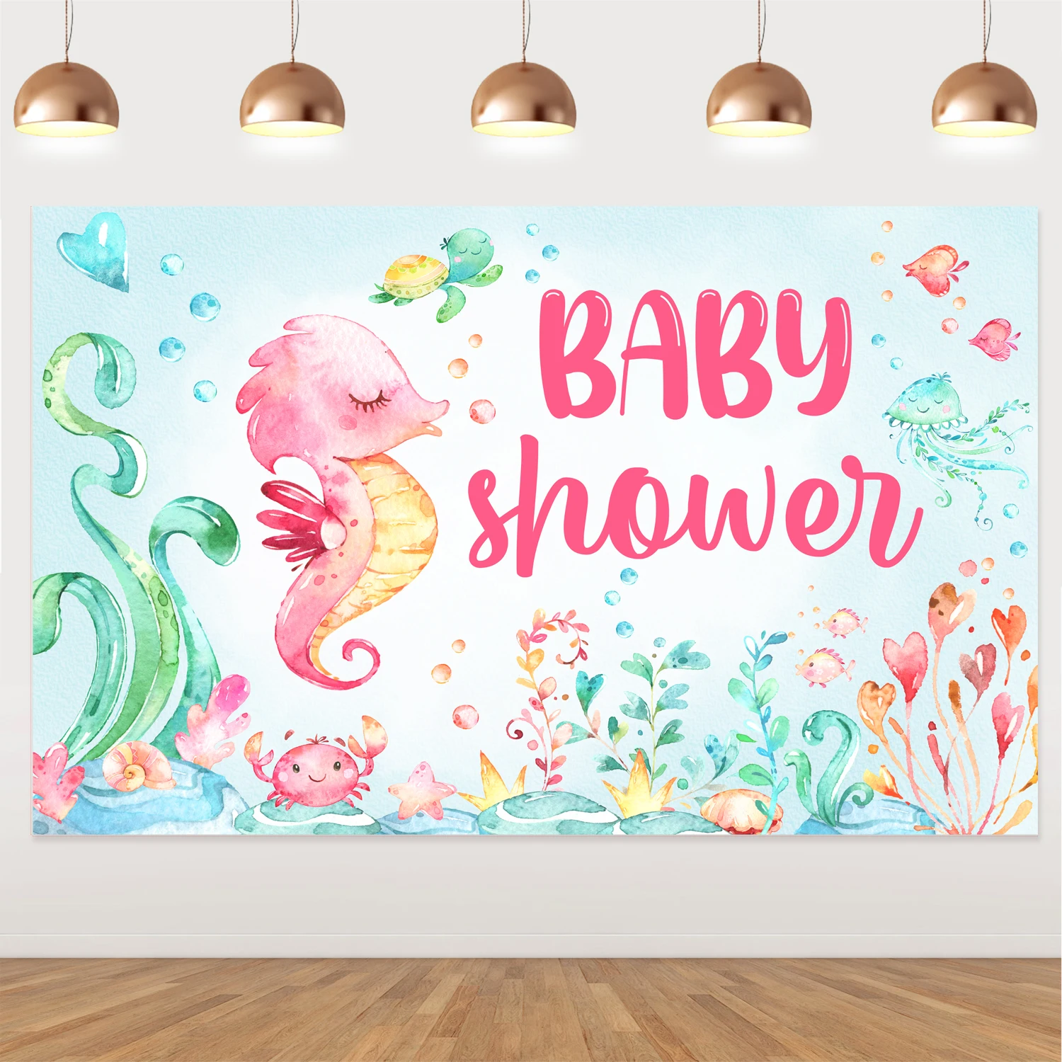 

Тематический океан детский душ для девочки под морем детский душ Декор Морской лошадь пузырьки фон для океана искусственные принадлежности