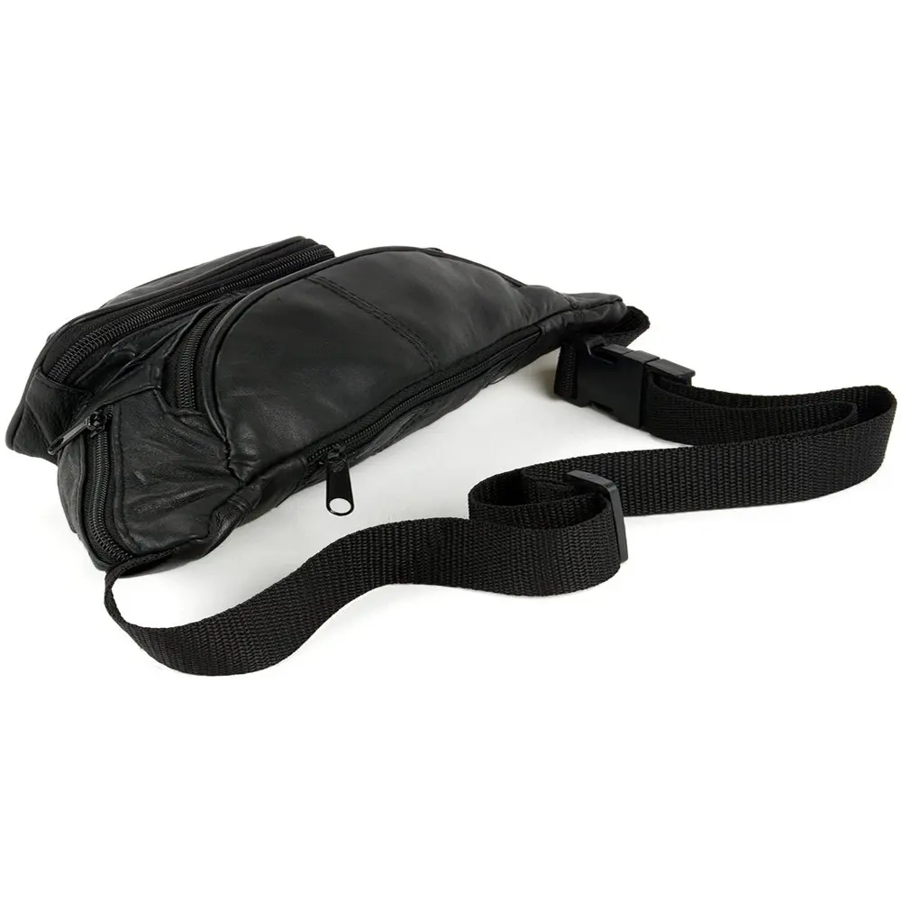 Leather Fanny Pack Waist Bag 6 Pockets Adjustable Belt Strap Travel Purse Pouch