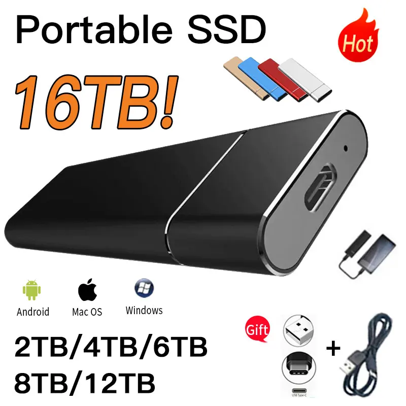 Portable SSD 1TB External Solid State Disk 2TB High Speed Hard Drive 500GB Hard Disk Storage Device for Computer/Laptop/PS4