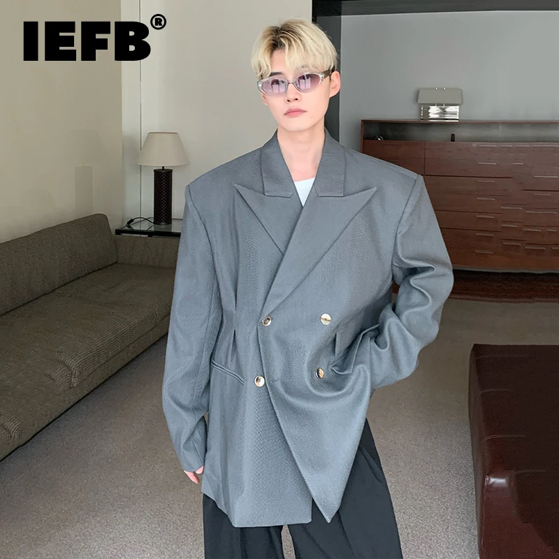 

IEFB Elgance Men's Blazer Niche Twill Texture Design Shoulder Pad Suit Jacket Highend Loose Business Casual Male Clothing 9C1863