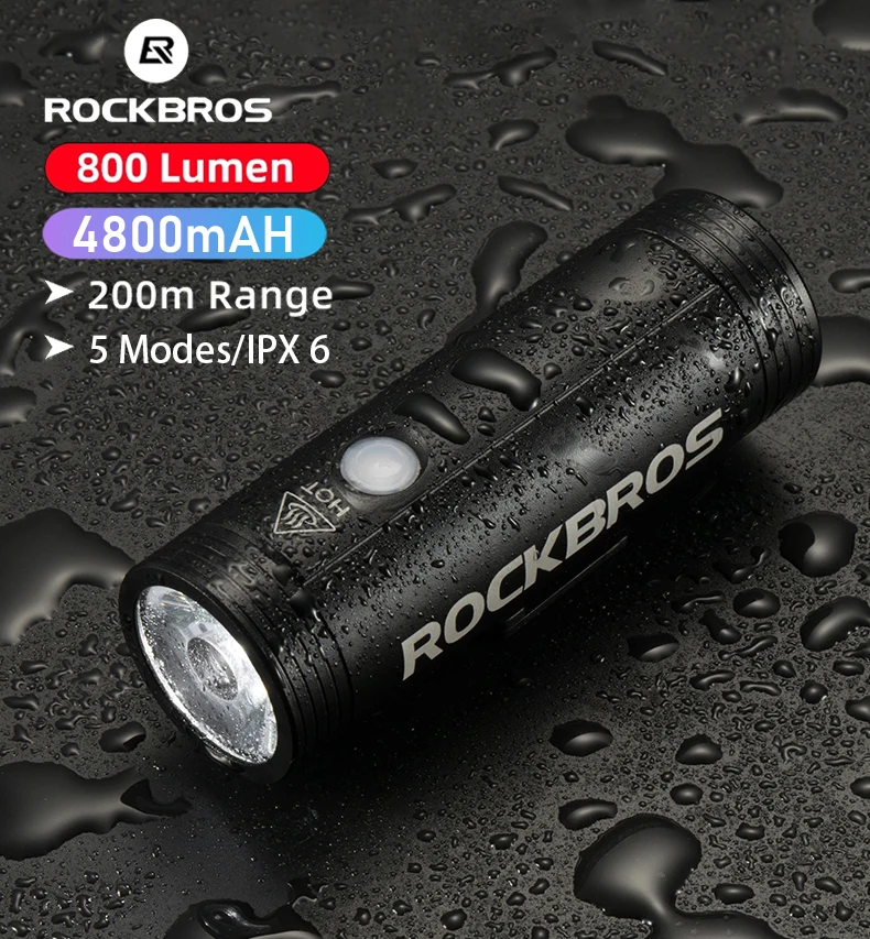 ROCKBROS-Luz LED frontal para bicicleta, linterna a prueba de lluvia, recargable por USB, 2022 mAh, 4800