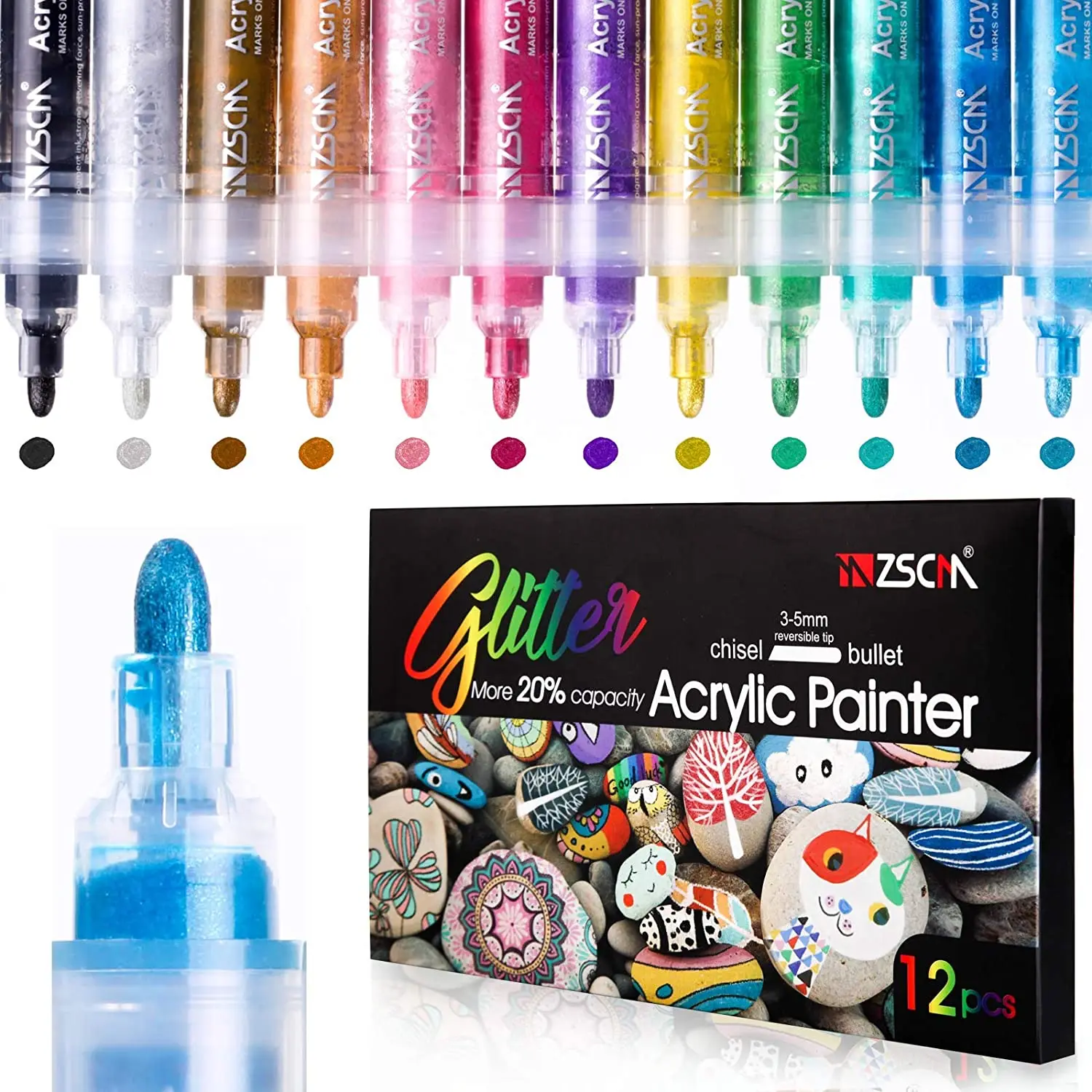 

Acrylic Paint Pens Markers, 12 Colors Rocks Painting Marker Pens, for Easter Eggs, Kids Adults Drawing, Ceramic, Glass, Wood