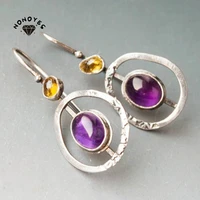 vintage boho purple oval stone earrings fashion personality woman girl party banquet jewelry 2022 new fashion woman earrings