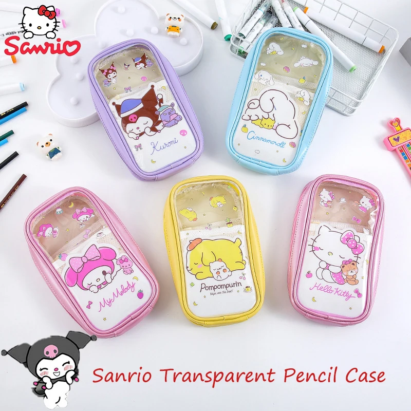 

Кавайный прозрачный карандаш Sanrio, Женская шкатулка для канцелярских принадлежностей, Hello Kitty, моя мелодия, для студентов, вместительная модная сумка для хранения, подарок