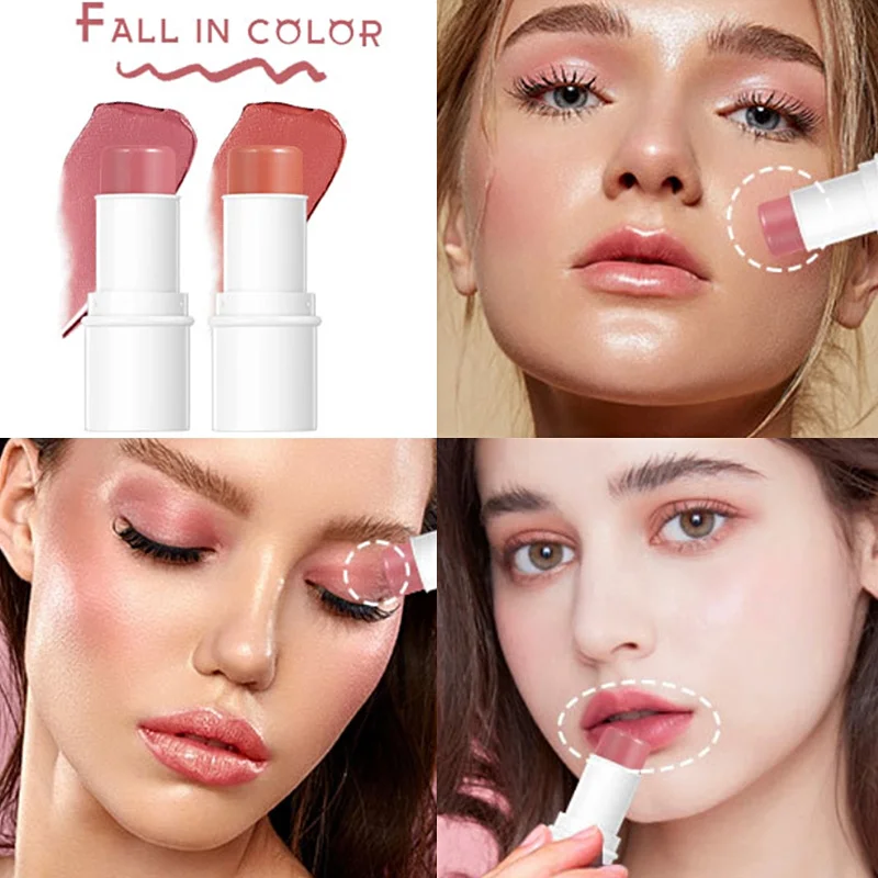 

3 In 1 Makeup Stick Lip Balm Lipstick Highlight Blush Multifunctional Contour Stick Face Glitter Brighten Long-lasting Cosmetics