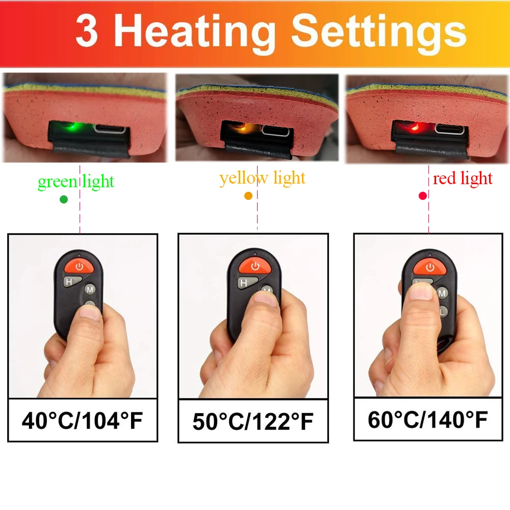 Electric Heated Insoles with 2000mAh Battery Rechargeable Thermal Shoes Pad Insert Soles for Winter Men Women Skiing Hiking