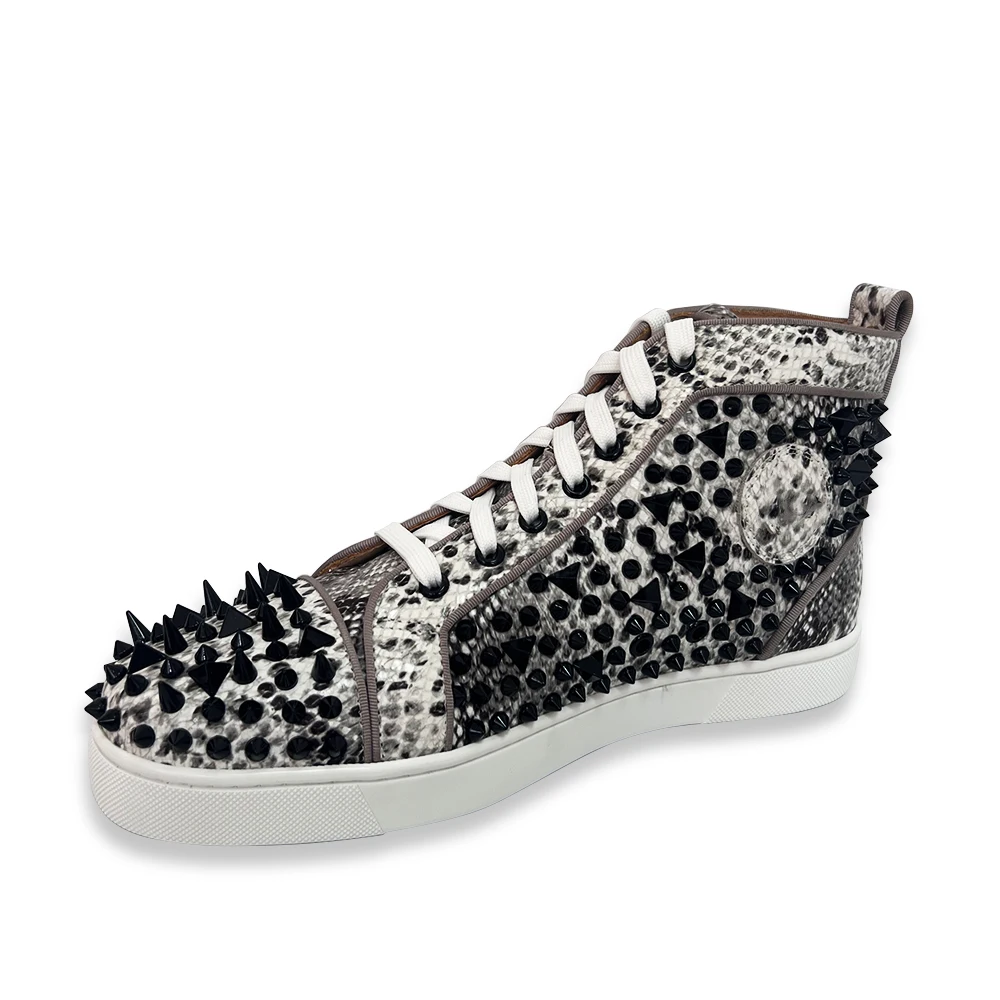 

Luxury Designer Snake Leather Black Rivets Casual Shoes High Top Sneakers Platform Women Men Sport Running Trainers Shoes