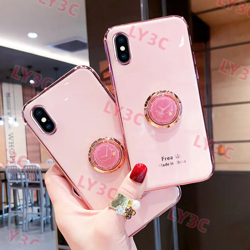 

Чехол с кольцевым кронштейном для iPhone 6 6s 7 8 Plus SE 2020 X Xs Xr Xsmax 11 11Pro 11ProMax, гальванизированный Силиконовый противоударный чехол