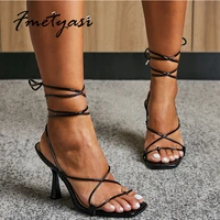 white black womens heels sandals sexy gladiator ankle strappy high heels shoes fashion open square toe flip flop sandals 41 42