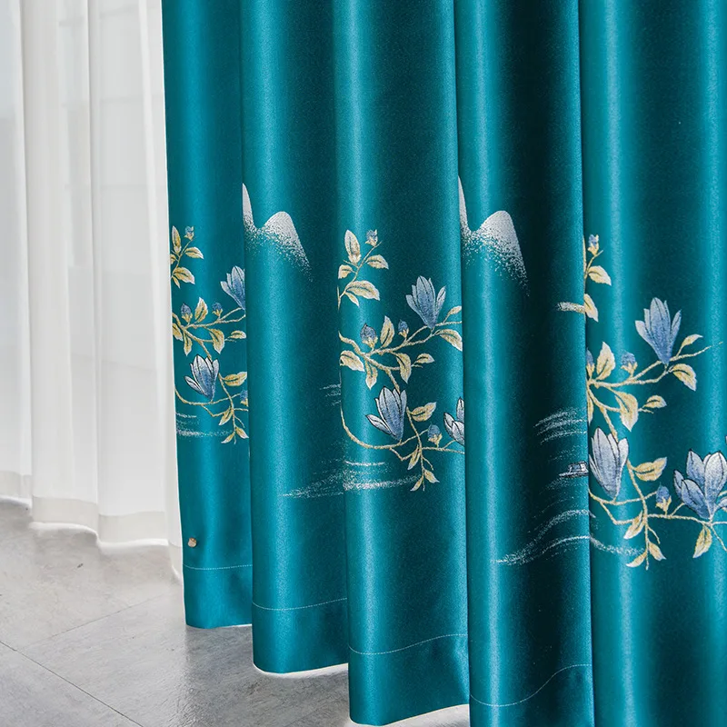 

2023 Nordic Simple Imitation Embroidery Blackout Curtains New Chinese Style Light Luxury Curtains for Living Dining Room Bedroom