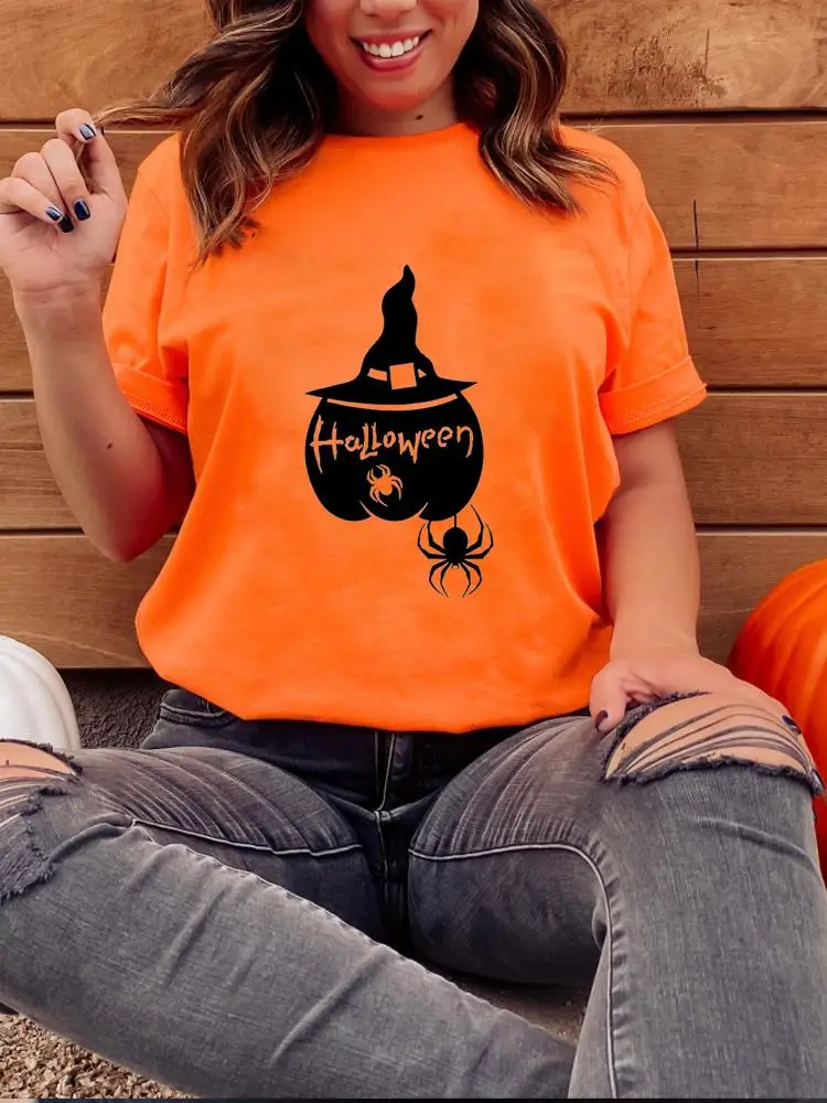

Happy Halloween Clothing Fashion T-shirt Fall Autumn Women Witch Pumpkin Trend Graphic T Shirt Print Tee Female Top Clothes