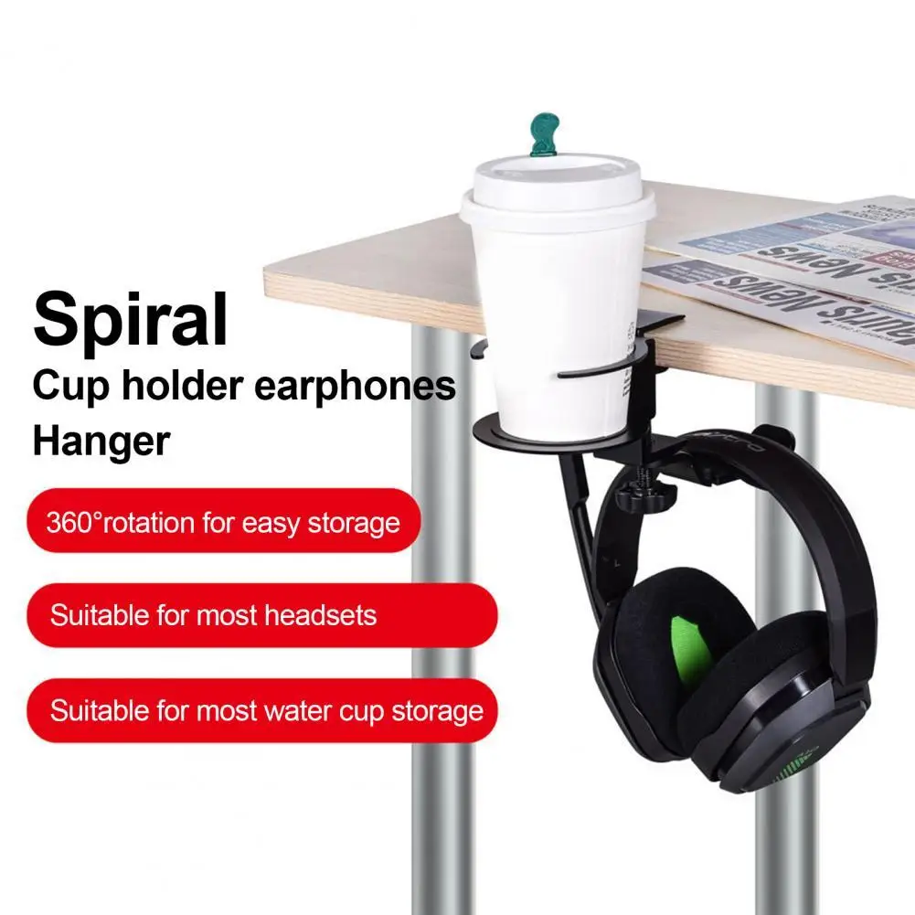 

Tumbler Holders 1 Set Decorative Cup Holder Wide Application Aluminum Alloy 2 in 1 Rotatable Headphone Rack for Home