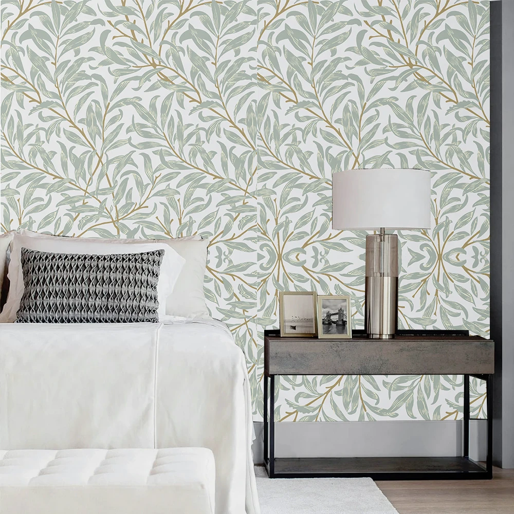 

Peel and Stick Wallpaper Removable Handpainting Fresh Leaves Self-Adhesive Prepasted Wallpaper Wall Mural for Home Decoration