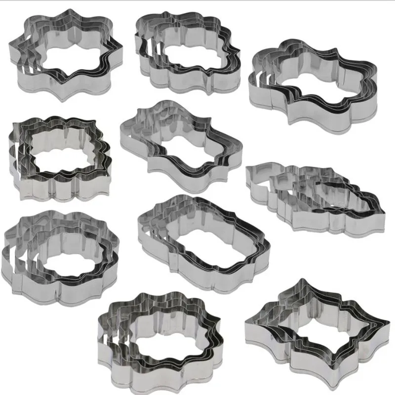 

Sugar Biscuit Mold 4Pcs Plaque Cutter Cookies Frame DIY Cake Oval Square Rectangle Fancy Stainless Cookie Mold Mould Set