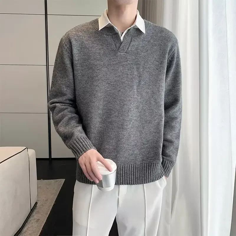 Осень/зима 2022 новый мужской свитер однотонный пуловер с круглым вырезом мягкий