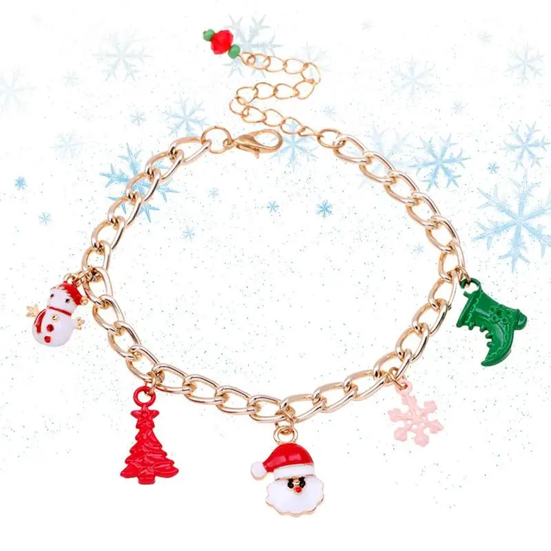 

Charm Christmas Bracelet Adjustable Cute Christmas Charm Bracelet Silver Plated Snowflake Tree Reindeer Snowman Bling Beads