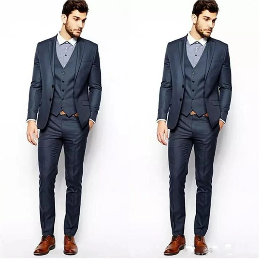 

3pc Terno Masculino Two Buttons Senior Blue Cool Men Suit BrideGroom Wedding Best Men Slim Fit Groom Tuxedos (Jacket+Vest+Pant)
