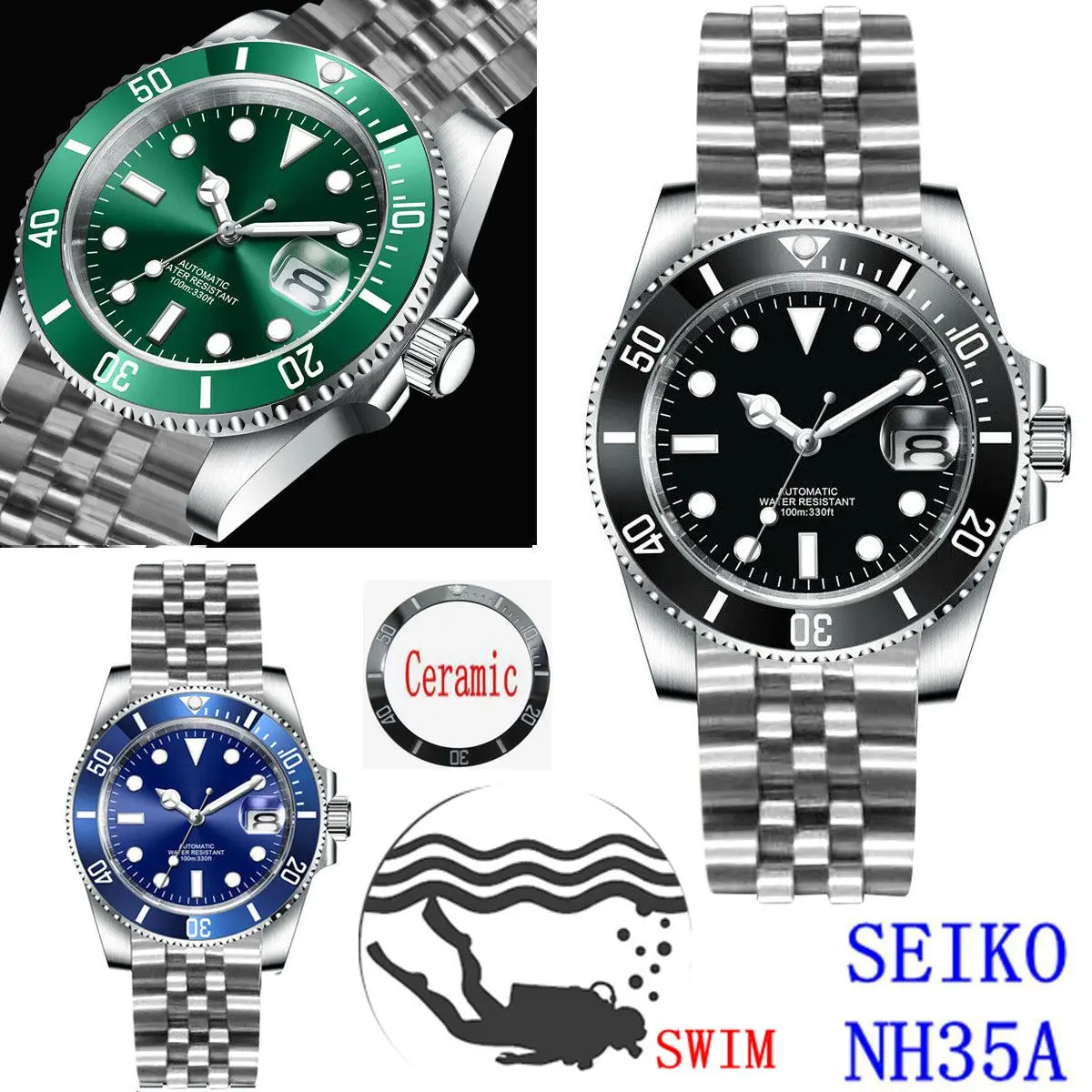Luxury Sapphire Automatic NH35 Watch Mechanical Mens Corgeut Watch Sterile Dial Ceramic Bezel 10Bar Luminous Sport Male Clock