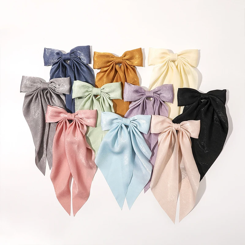 

New Women Large Bow Hairpin Summer Chiffon Big Bowknot Stain Bow Barrettes Women Solid Color Ponytail Clip Hair Accessories