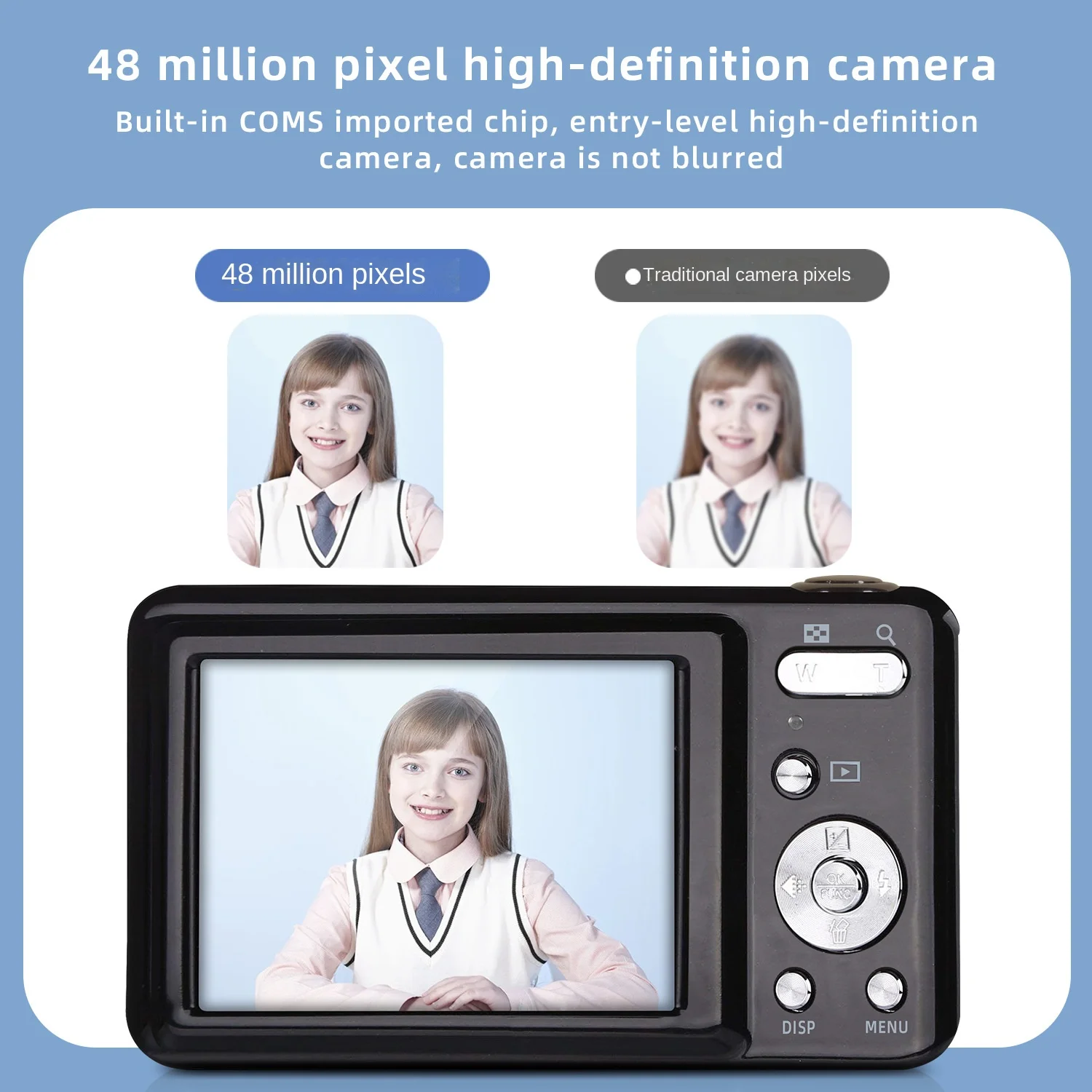 

Маленькая цифровая камера 48 МП, экран 2,7 дюйма IPS, 16-кратный зум, обнаружение лица, видеокамера для фотосъемки начинающих детей