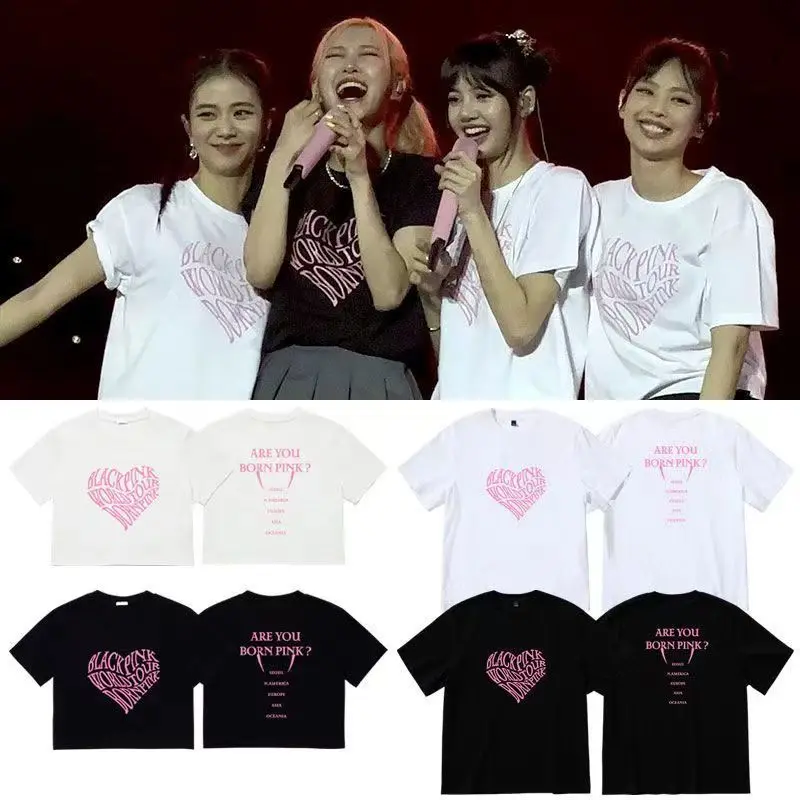 

Kpop BP Concert T-Shirts Fashion Summer Clothes Women Borned Pink Clothes Matching T Shirts Printing Leisure Sport Short Sleeves