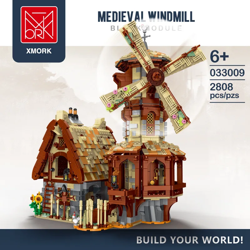 

Mork Windmill Building Blocks Bricks Medieval House Town Construction European Architecture Century Moc Brick Toys For Children