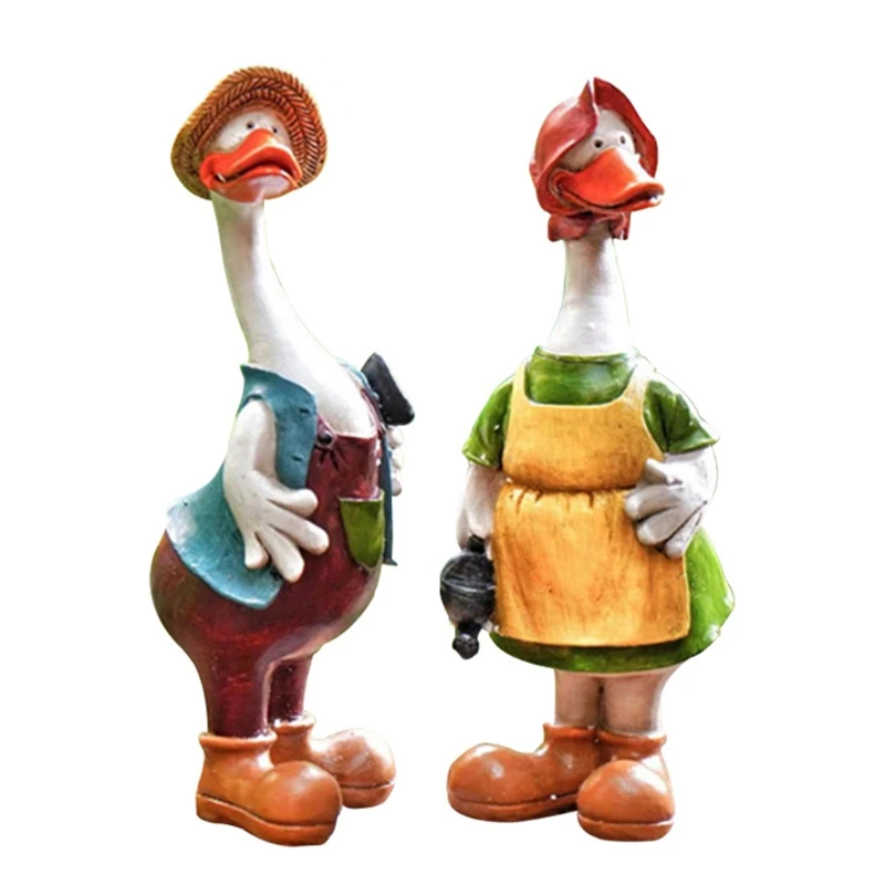 Couple Duck Statue for Creative Resin Desktop Art Crafts Decor for Garden Yard Window Tabletop Decoration Present Supply