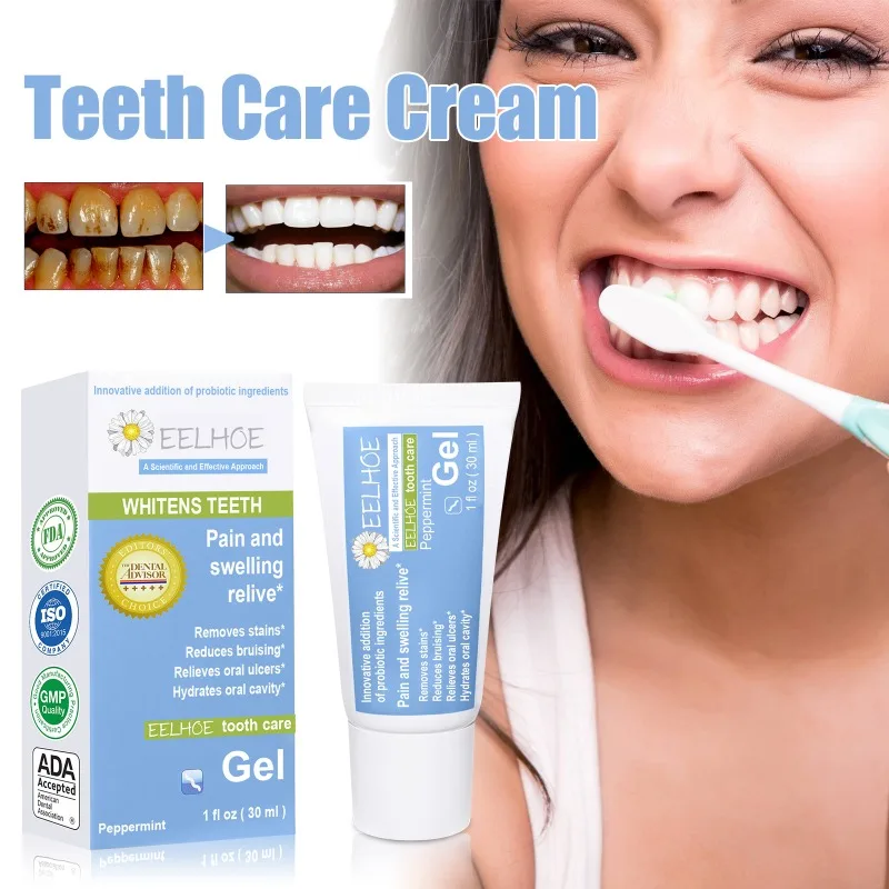 

Probiotic tooth gel cleansing stains removal Plaque tartar toothpaste prevent cavities freshens breath whitening teeth Oral care