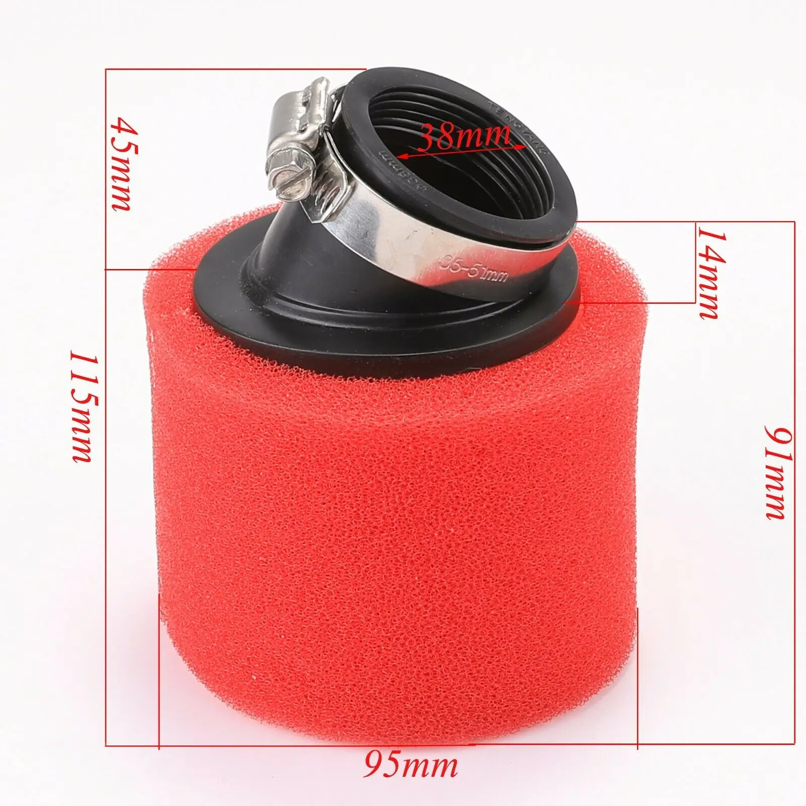 

38MM RED FOAM AIR FILTER ATV DIRT BIKE MOPED SCOOTER 50CC 70CC 90CC 110C 125CC