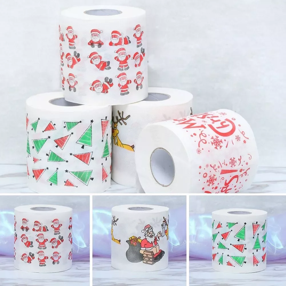 

Christmas Toilet Roll Paper Santa Claus Home Bathroom Paper New Years Xmas Decoration Printing Tissue Roll Christmas Supplies
