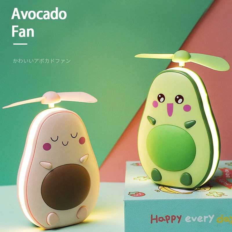 

Multifunctional Avocado Fan Portable USB Charging Mini With LED Makeup Mirror 2 In 1 Cute Avocado Shape Practical New
