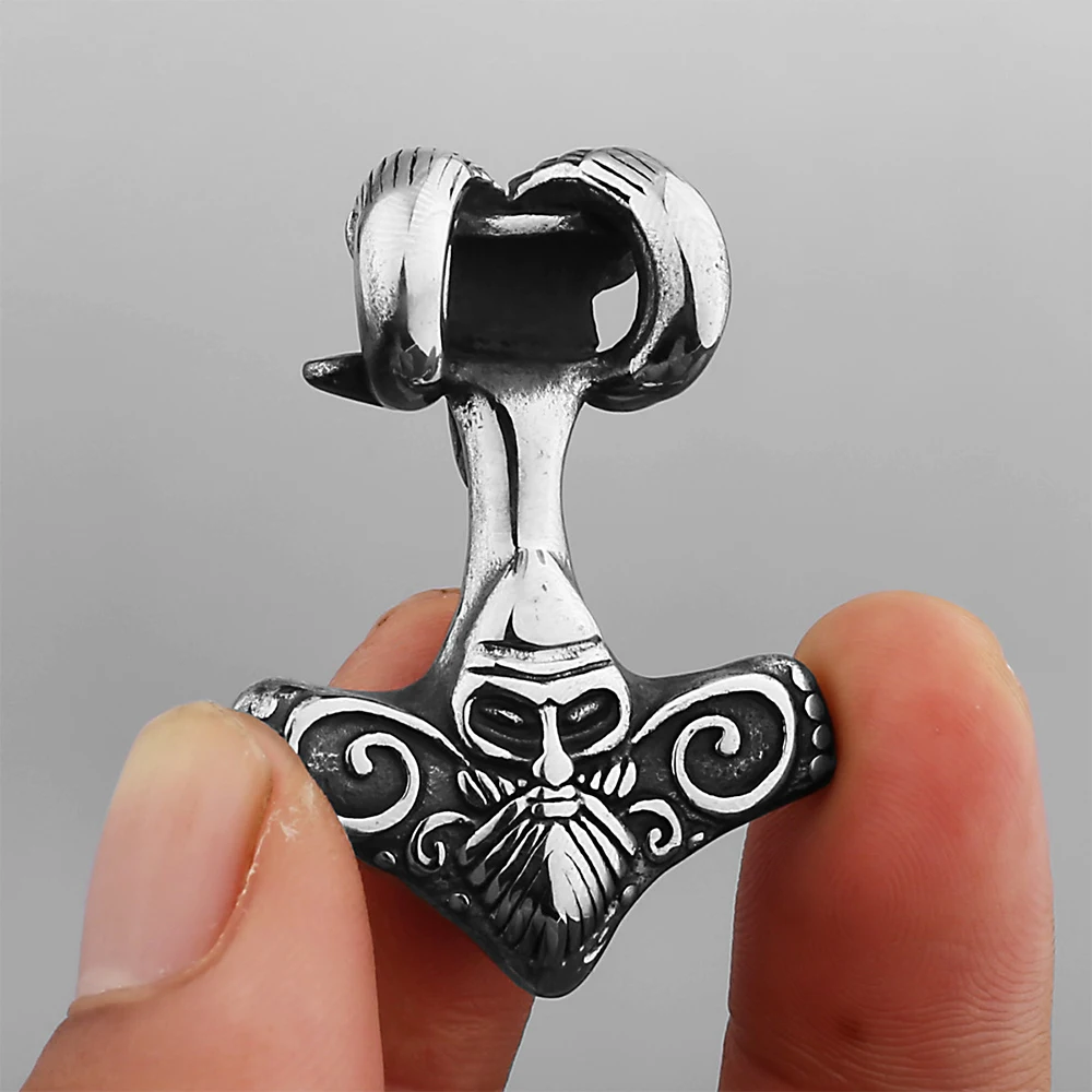 Norse Viking Odin Thor Hammer Pendant Necklace Stainless Steel Scandinavian Pagan Goat Necklace Men Amulet Jewelry Dropshipping