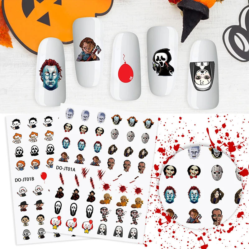 

8 шт., наклейки для ногтей в стиле Хэллоуина