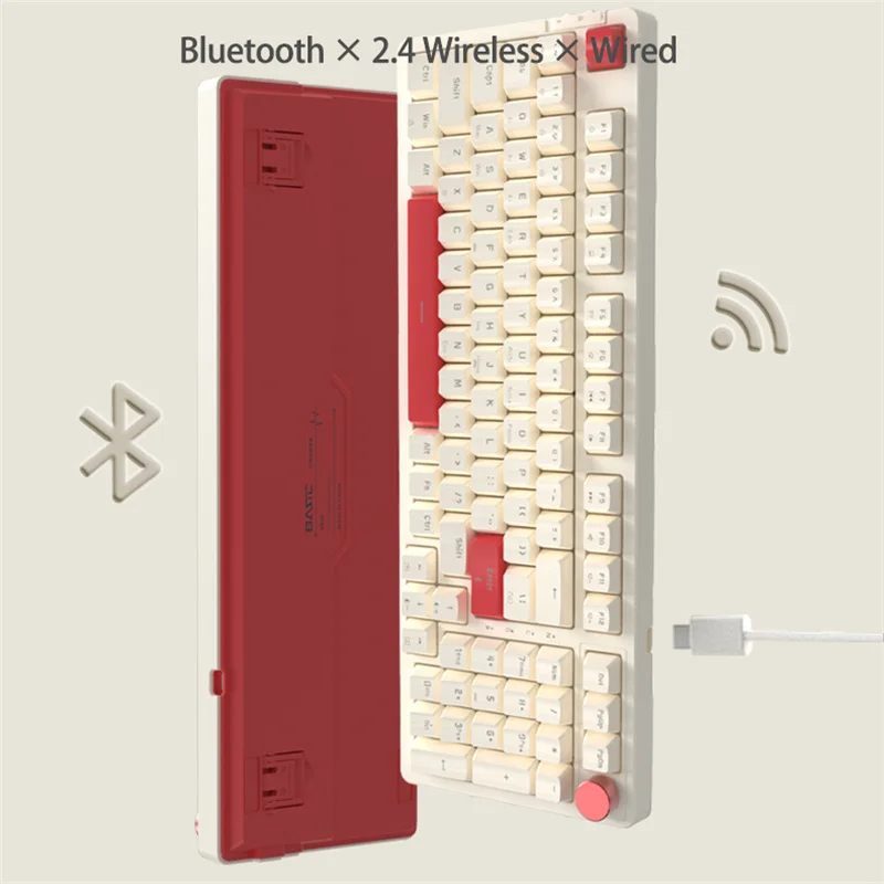 Новая настраиваемая клавиатура AK98 с популярным валом Bluetooth 2 4 ГГц беспроводная