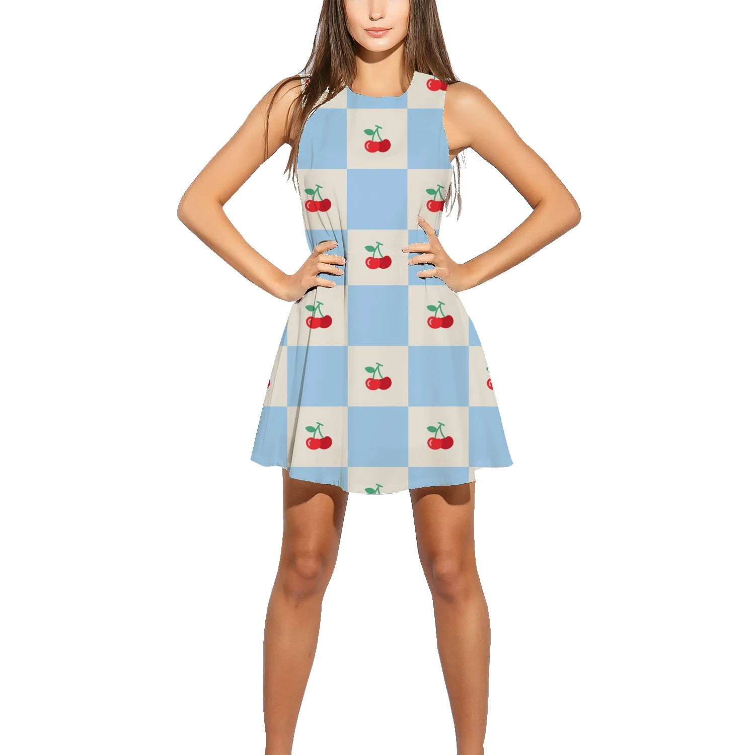 

Strawberry print dress Ou Nei summer new slim vest skirt fresh fruit straight A-line skirt