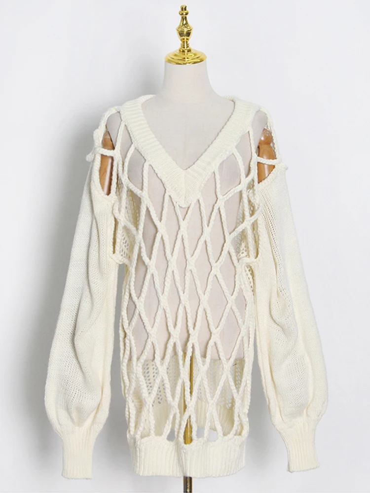 Женский Повседневный Однотонный Пуловер С V-образным Вырезом И Длинными Рукавами