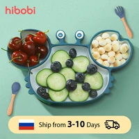 hibobi Baby Bowls Plates Spoons Silicone Suction Food Tableware BPA Free Non-Slip Baby Dishes Crab Food Feeding Bowl for Kids