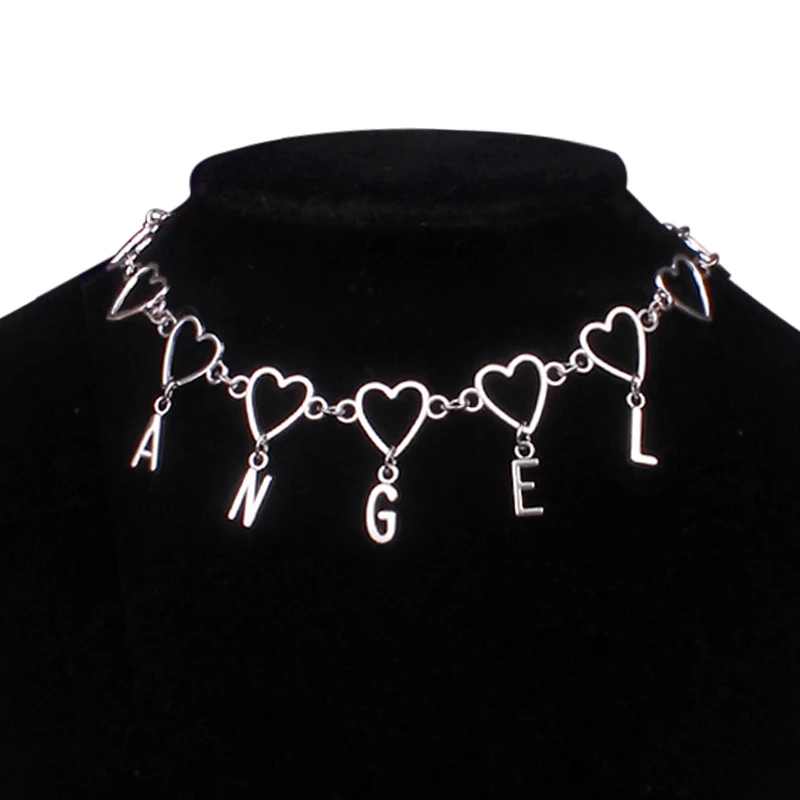

Ожерелье-чокер с буквенным углом, ожерелье, ювелирные изделия, подарки, панк-гот, гранж, Крутое ожерелье с полым сердцем для женщин