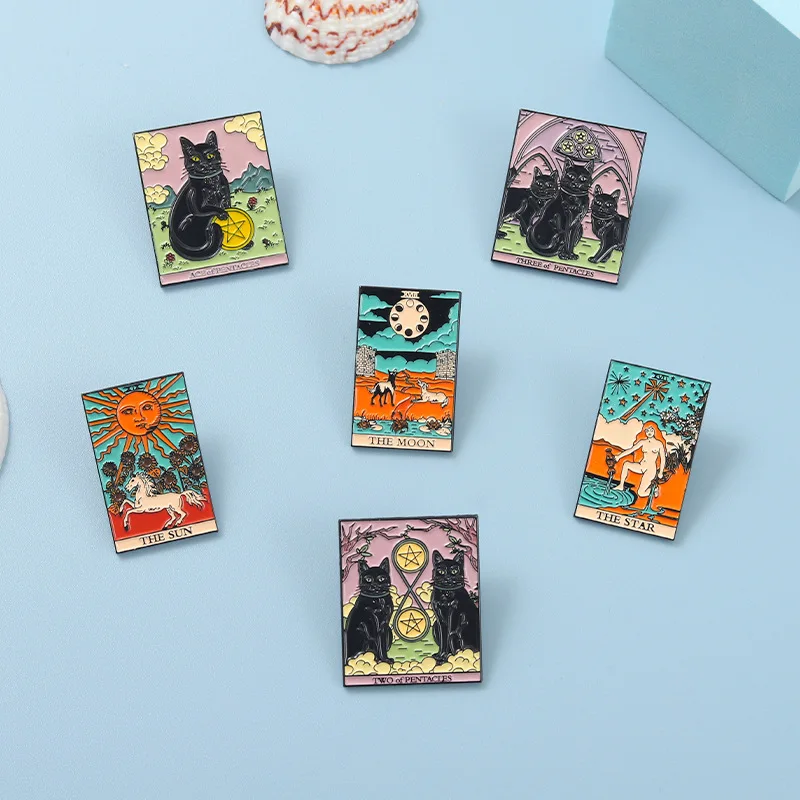 Винтажные эмалевые булавки с Таро индивидуальные броши в виде солнца Луны звезд