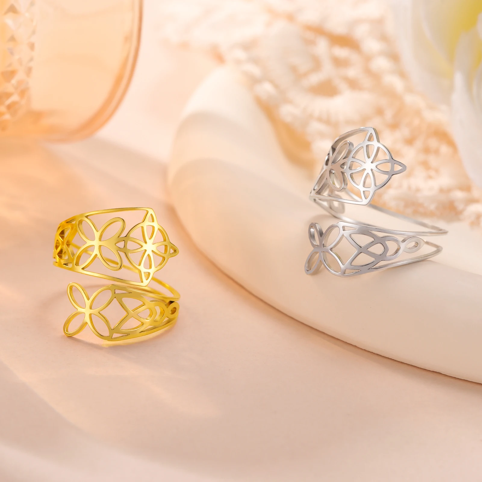 Witch Knot Wide Finger Ring para As Mulheres Irlandês Celtic Anel Aberto de Aço Inoxidável Amuleto Vintage Aniversário Jóias