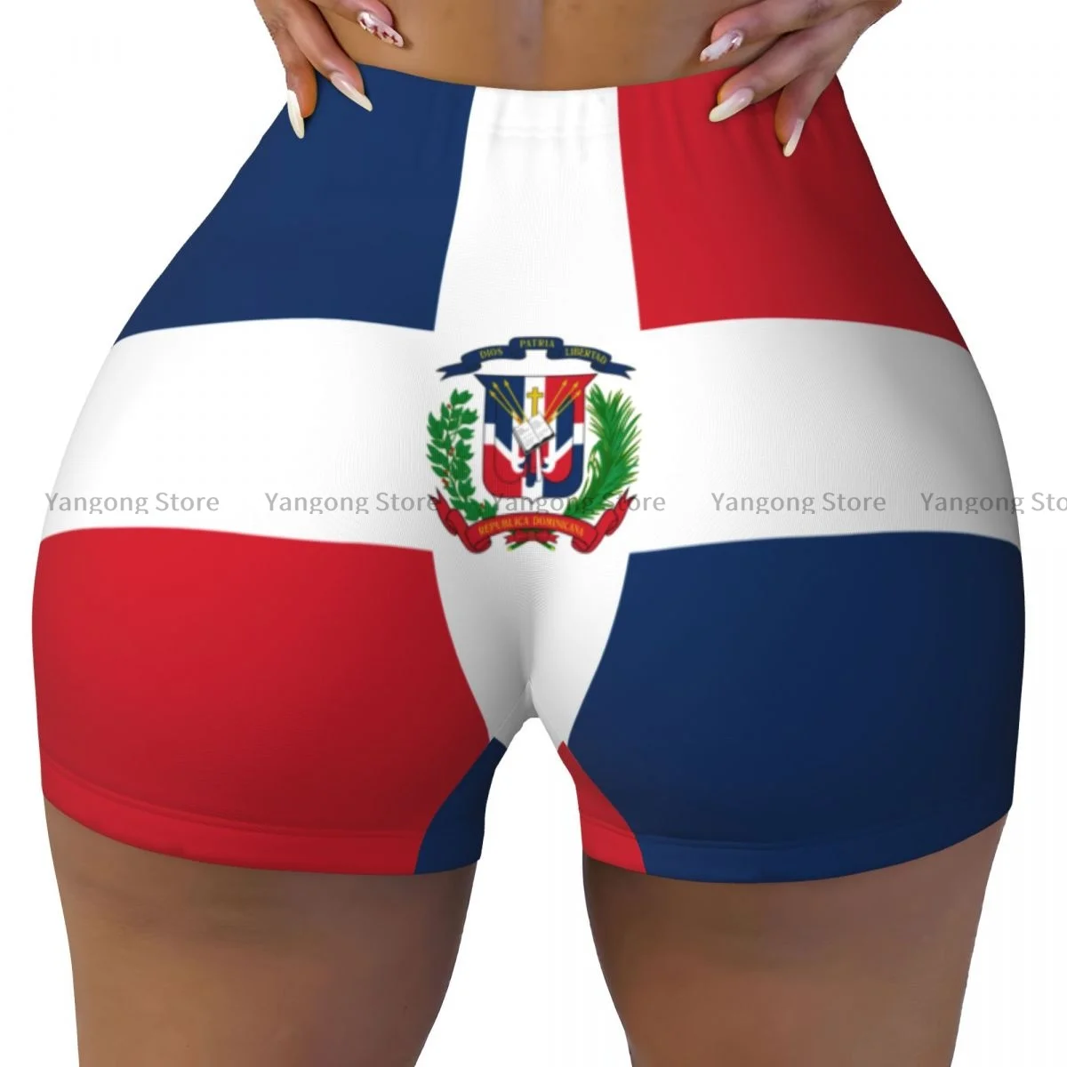 Шорты для йоги флаг Доминиканской Республики женские байкерские облегающие