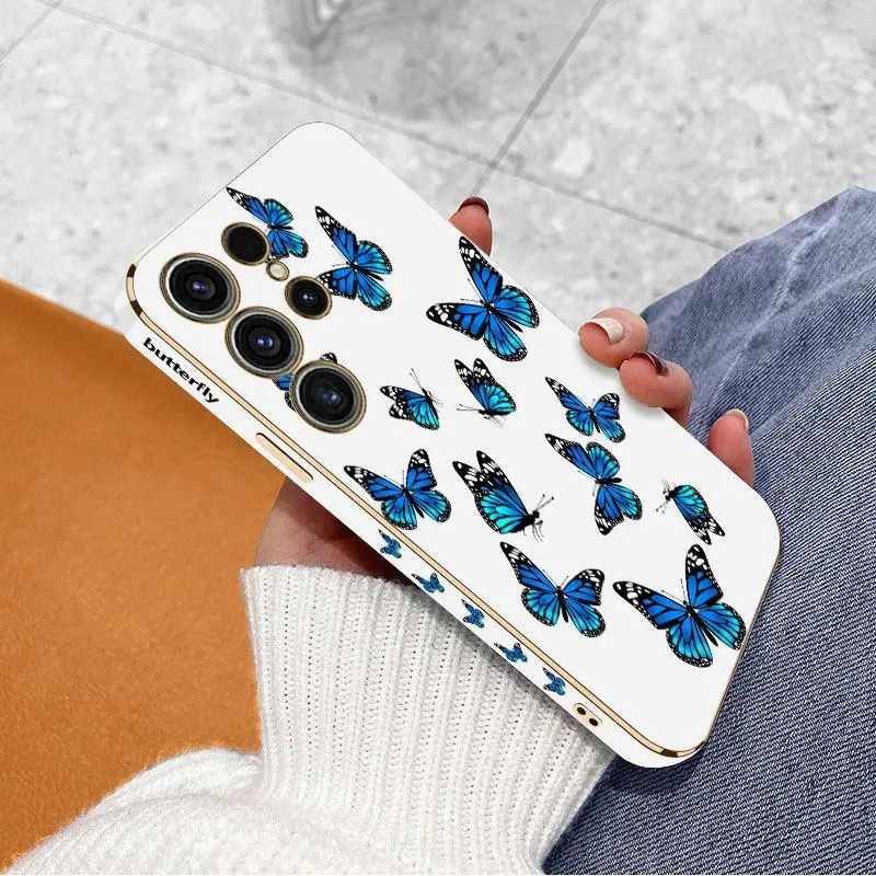 Butterfly Diagram Luxury Plating Phone Case For Samsung Galaxy S23 S22 S21 S10 S9 S8 Plus Note 20 ultra 10 Plus Cover